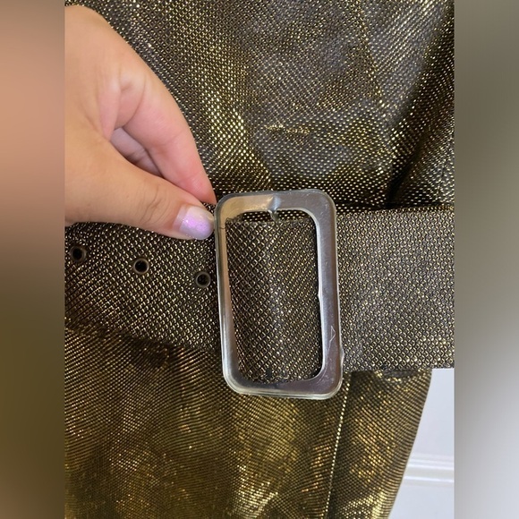 ZARA WRAP STYLE GOLD BELTED METALLIC THREAD BLAZER DRESS V NECK S - Picture 7 of 8